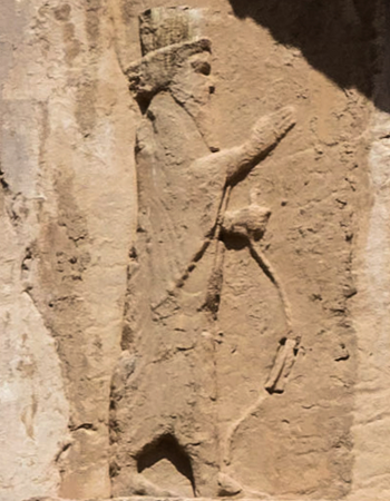 Relief of A•rᵊta-KzᵊshaꞋssã Sr.; Naqsh-e Rostam 44 km (27 mi) NE of Shiraz, Iran.